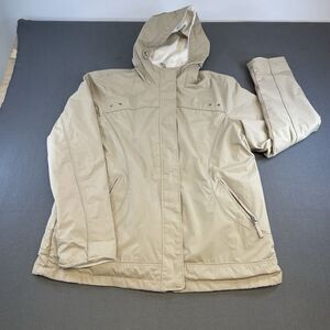 Hooded Jacket rain Coat Warm‎ Fleece Lined Full Zip Beige